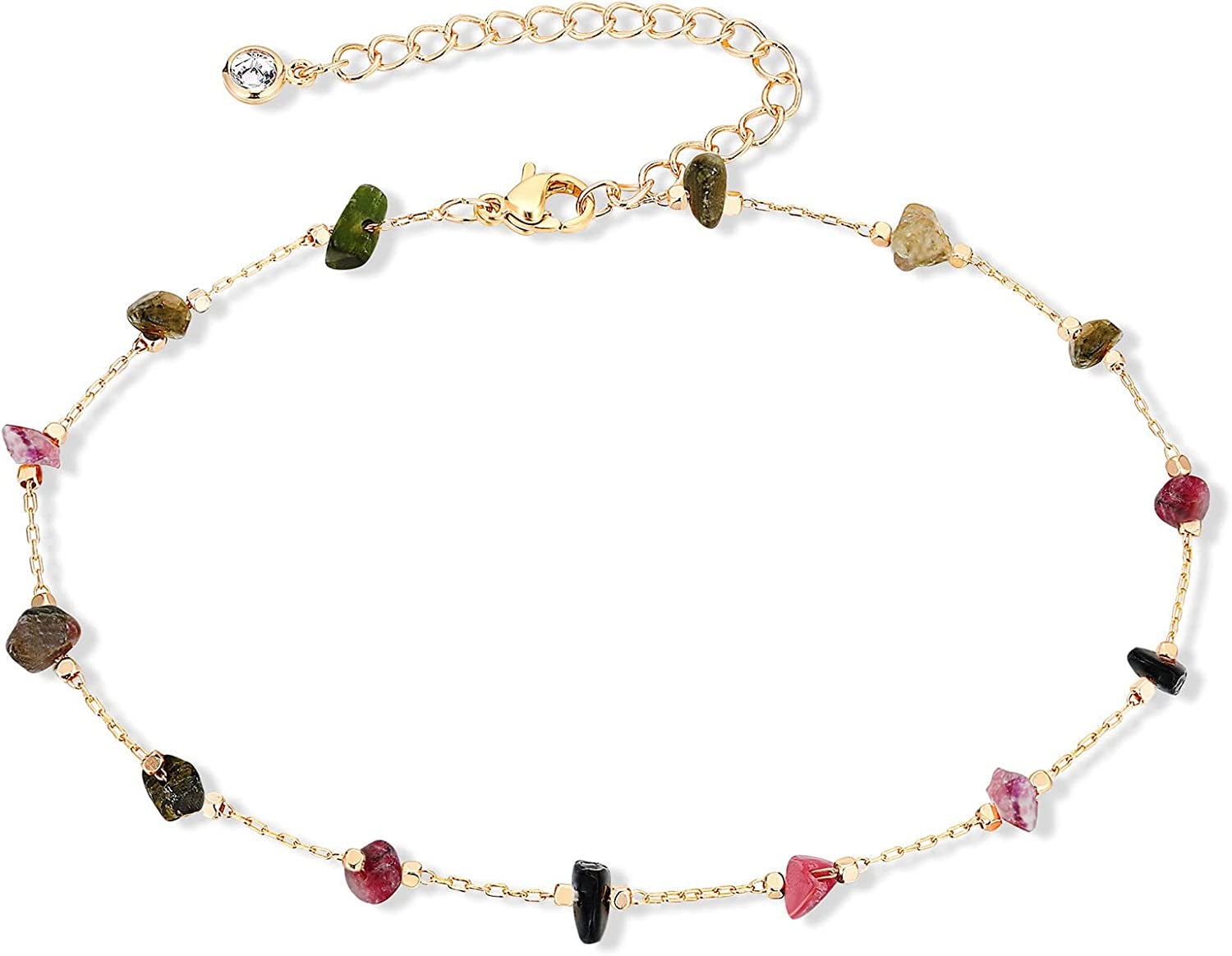 KAERUN Ankle Bracelets for Women Teen Girls Colorful Adjustable Natural Crystal 14K Gold Plated Cute Anklets Summer Beach Foot Chain Jewelry Apparel & Accessories > Jewelry > Anklets KAERUN Assorted Tumbled2