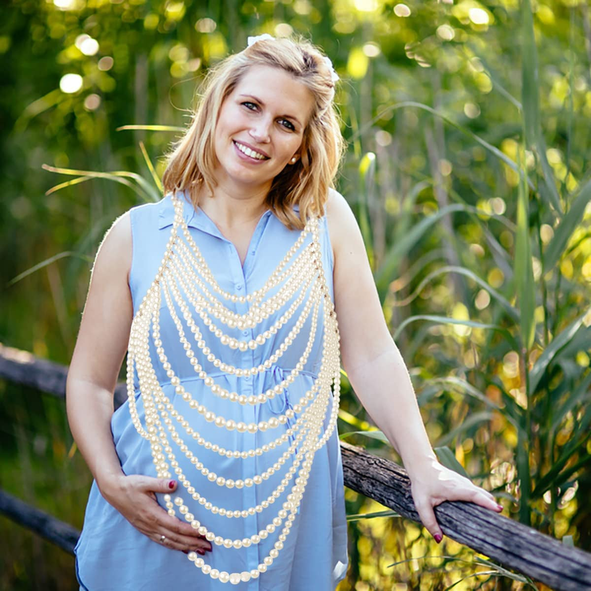 Azazccm Pearl Body Chain-Fashion Pearl Shoulder Necklace for Women,Party, Wedding, Photo Shoot, Adjustable Pearl Body Jewelry Apparel & Accessories > Jewelry > Body Jewelry Azazccm