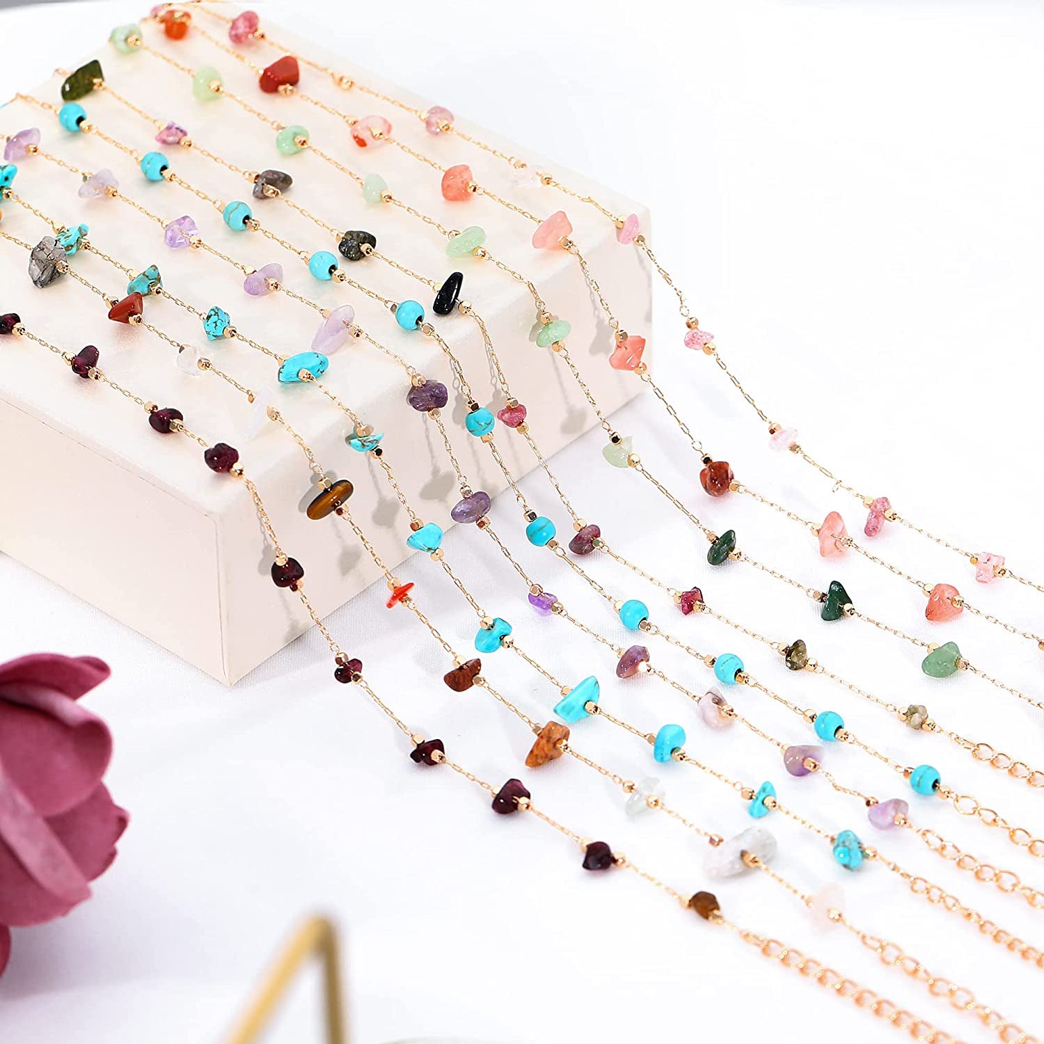 KAERUN Ankle Bracelets for Women Teen Girls Colorful Adjustable Natural Crystal 14K Gold Plated Cute Anklets Summer Beach Foot Chain Jewelry Apparel & Accessories > Jewelry > Anklets KAERUN