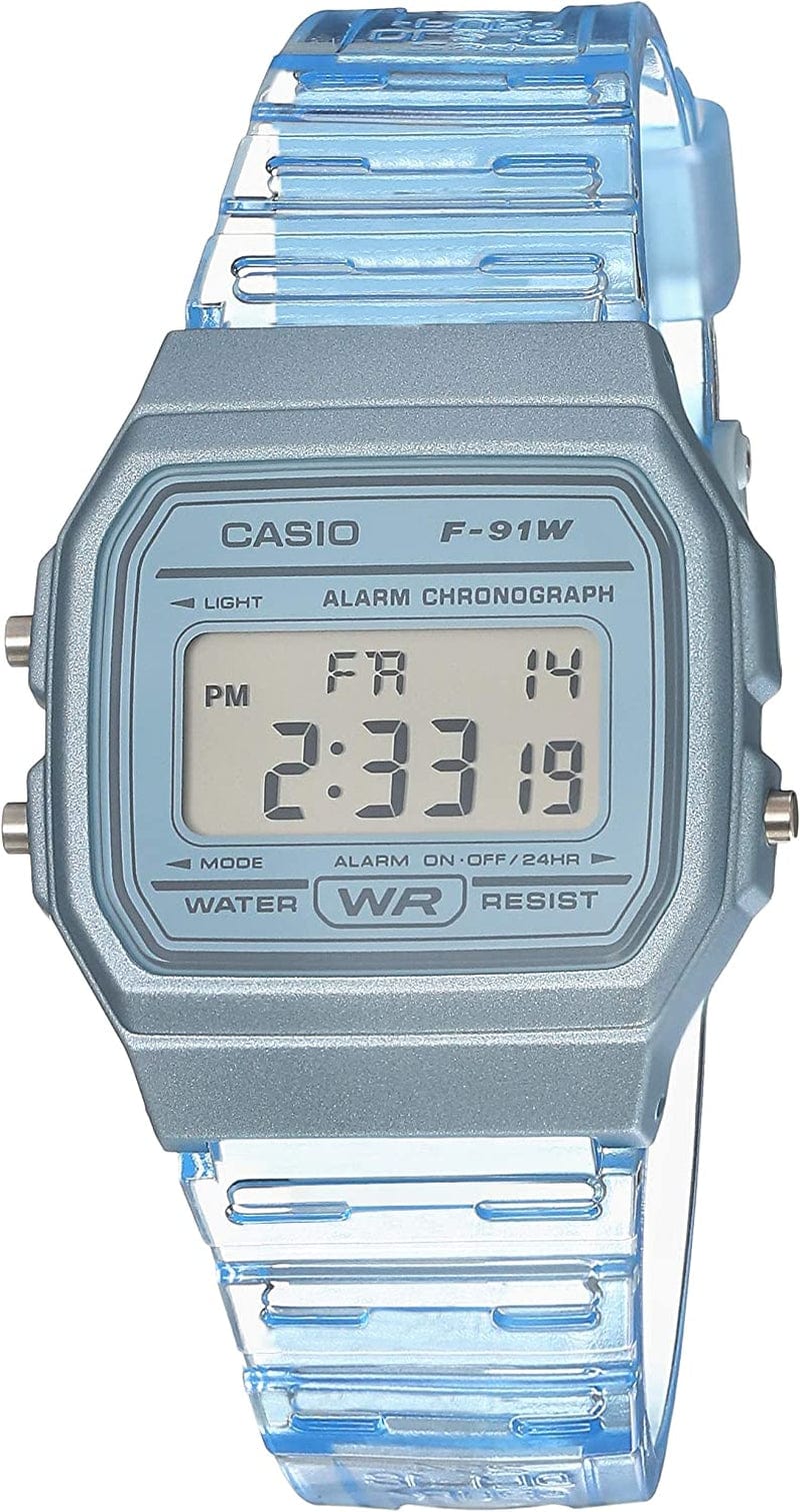 F91W-1 Classic Resin Strap Digital Sport Watch Clear Blue