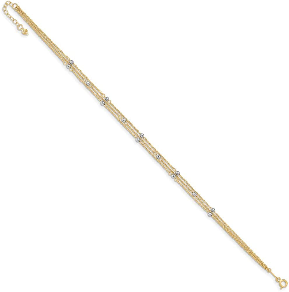 Solid 14K Yellow and White Gold Two Tone Triple Strand Anklet 9" Apparel & Accessories > Jewelry > Anklets Sonia Jewels