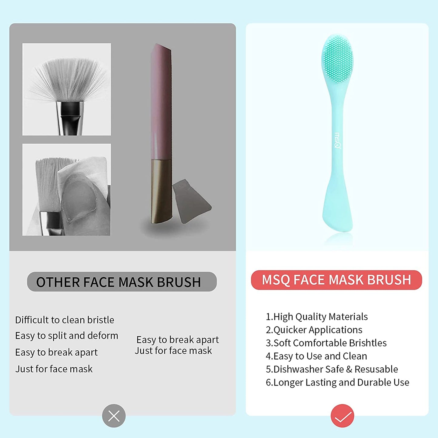 MSQ Silicone Face Mask Brush, Soft Facial Cleansing Scrubber, 2 Pack Double-End Facial Mask Brush for Mud, Clay, Charcoal Mixed Mask, DIY, Skincare Applicator Tools for Apply Cream, Lotion Health & Beauty > Personal Care > Cosmetics > Cosmetic Tools > Skin Care Tools MSQ
