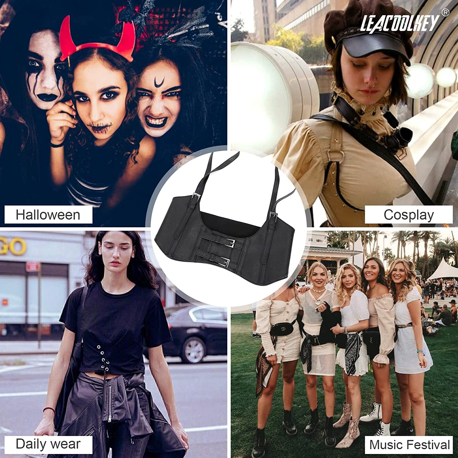 LEACOOLKEY Women Fashion Body Waist Belt Steampunk Underbust Corset Belt for Dress Apparel & Accessories > Clothing Accessories > Belts LEACOOLKEY