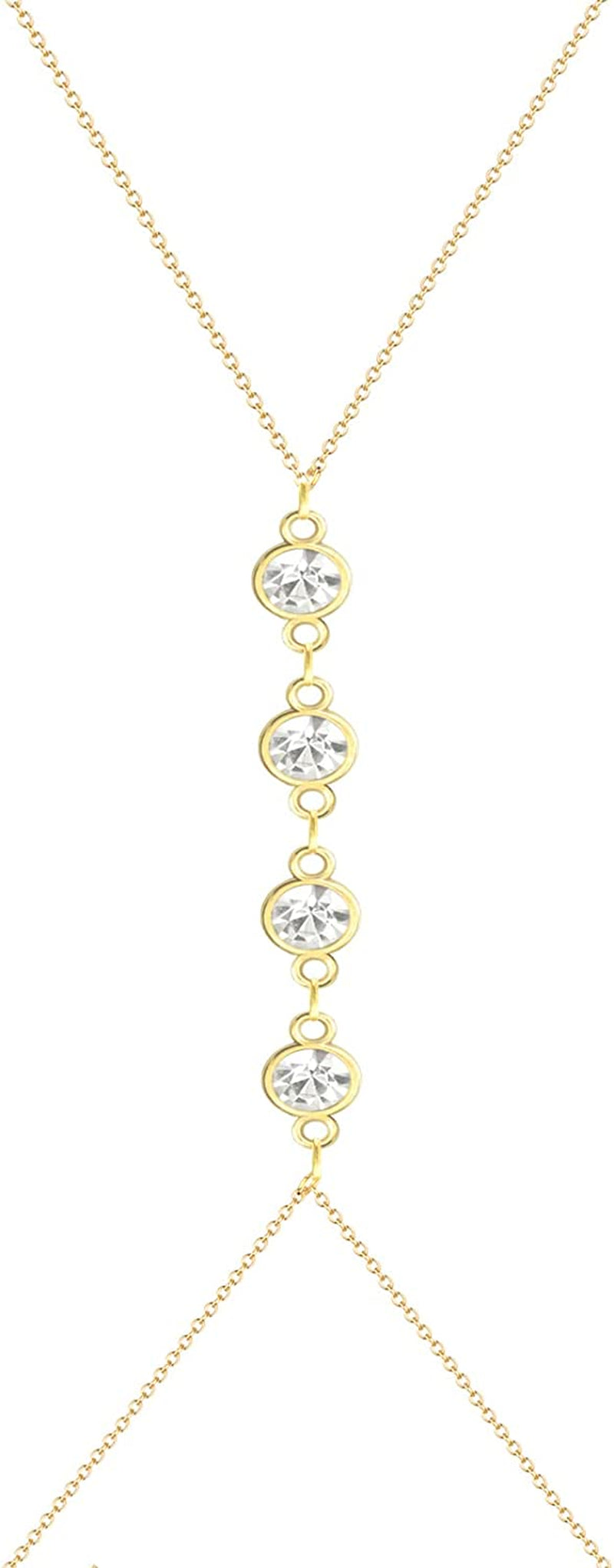 Body Chains for Women Sexy Skinny Crossover Full Body Jewelry for Bikini Swimsuit Wedding Dress Necklace and Belly Chain Set Apparel & Accessories > Jewelry > Body Jewelry Tosmifairy Gold-4pcs Faux Crystal