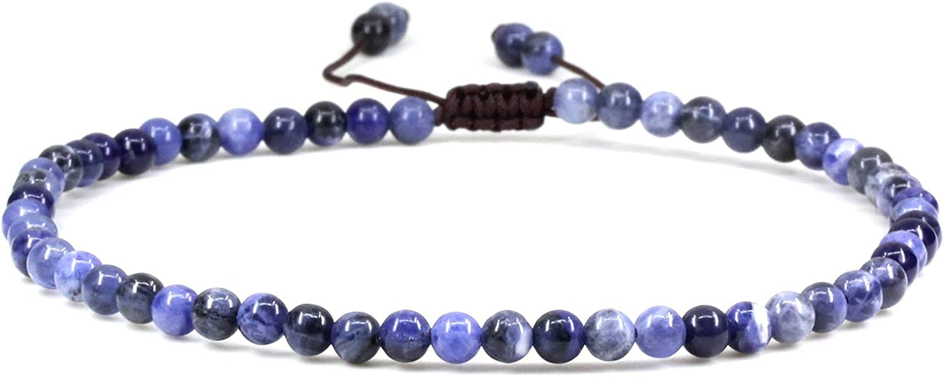 Keleny Natural Gemstone 4Mm round Bead Charm Stretch Anklet for Women Brown Rope Adjustable 8.6-11 Inch Apparel & Accessories > Jewelry > Anklets Kelenystones Blue Sodalite