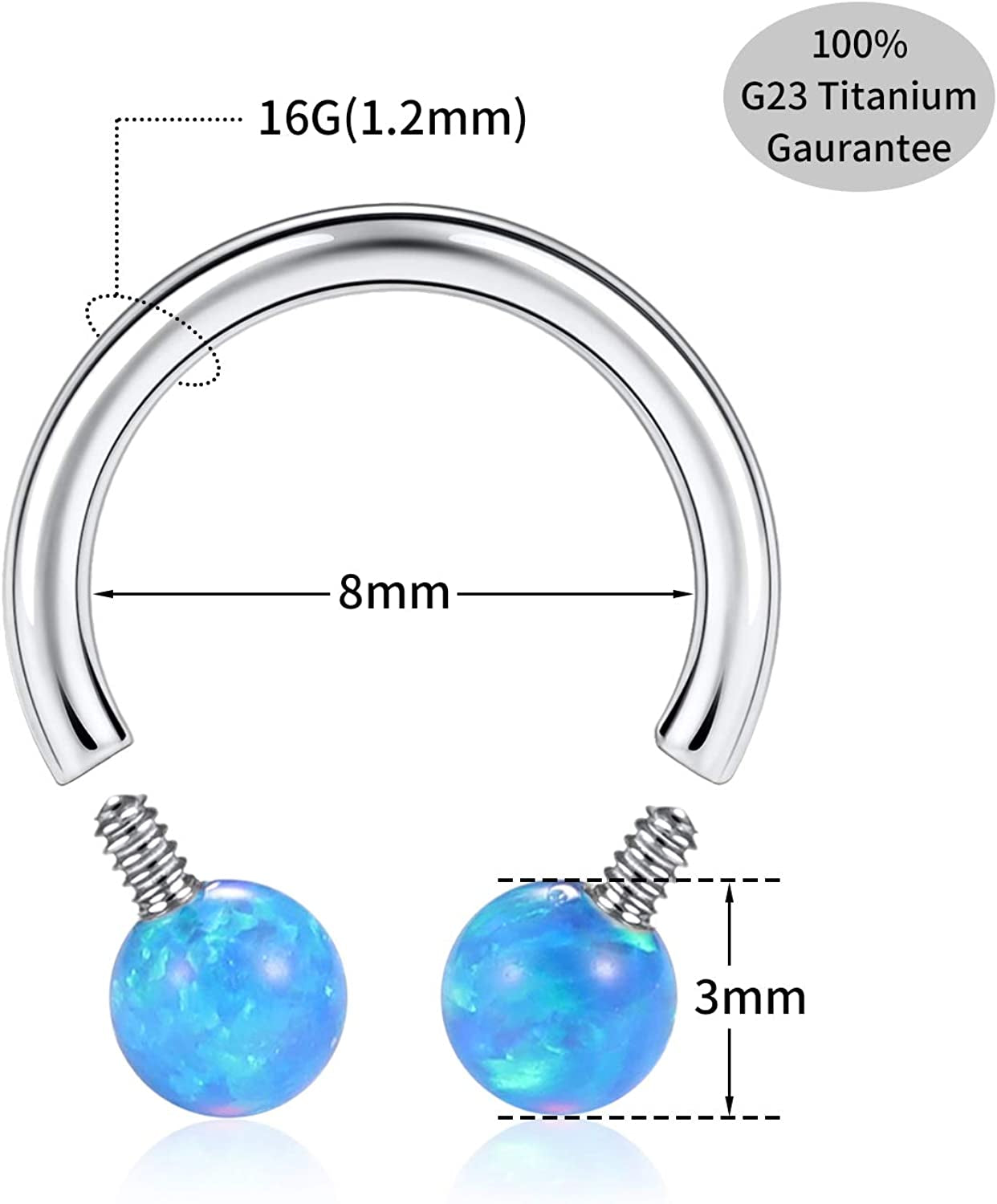 AROWRO Nose Septum Horseshoe Hoop Eyebrow Lip Navel Belly 16G 8Mm 10Mm CZ Opal G23 Titanium Nipple Piercing Ring Helix Tragus Daith Rook Cartilage Earrings Apparel & Accessories > Jewelry > Rings AROWRO