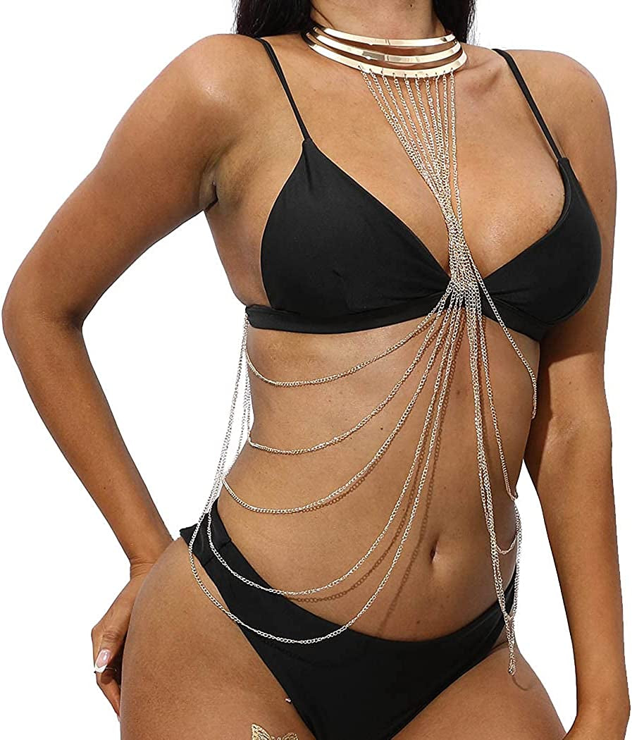 Nicute Gold Body Chain with Necklace Layered Bra Chains Summer Beach Body Jewelry for Women and Girls Apparel & Accessories > Jewelry > Body Jewelry Nicute