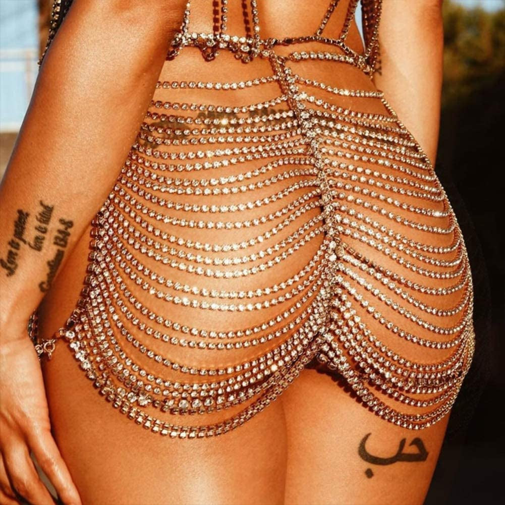 STONEFANS Crystal Body Chain Jewelry for Women Sexy Panties Rhinestone G String Thong Crystal Lingerie Belly Chain Waist Underwear Apparel & Accessories > Jewelry > Body Jewelry STONEFANS