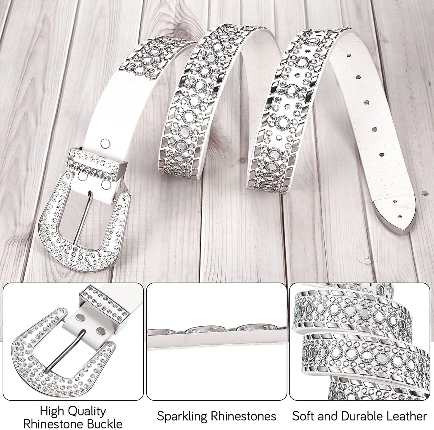 Rhinestone Belt for Women 2 Pcs Bling Studded Leather Belt Western Studded Belt Cowgirl Belt Apparel & Accessories > Clothing Accessories > Belts Geyoga