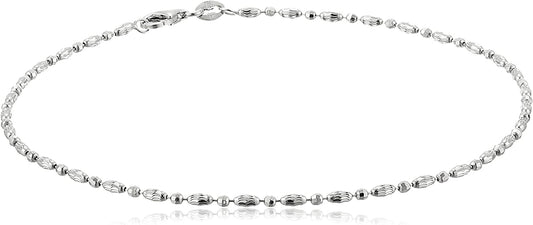 Collection Italian Sterling Silver Rhodium Plated Diamond Cut Oval and round Beads Mezzaluna Chain Ankle Bracelet Apparel & Accessories > Jewelry > Bracelets Media Imports Inc 10 Inches Silver
