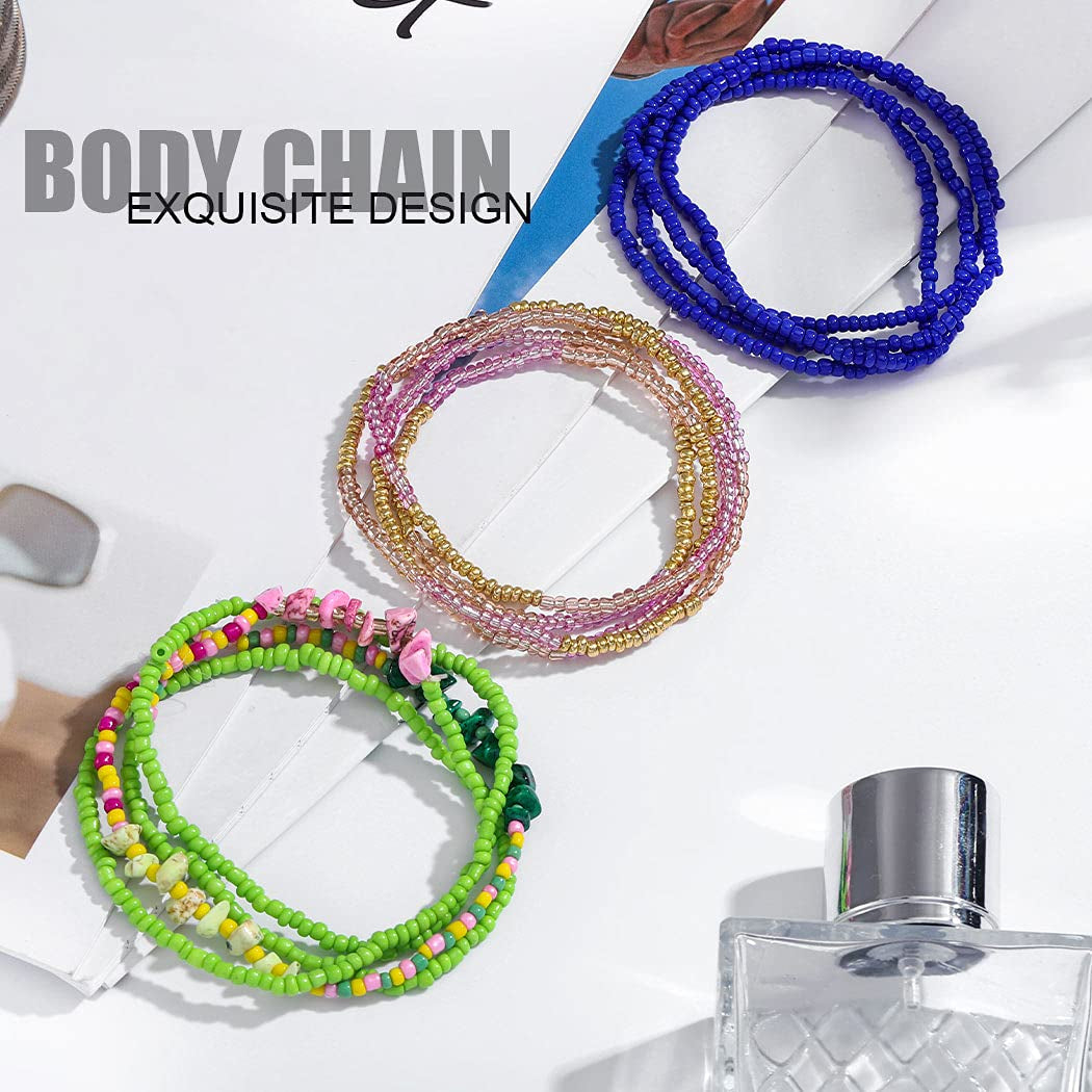 Werhonton African Waist Beaded Colourful Layered Body Chain Beach Belly Jewelry for Women and Girls Apparel & Accessories > Jewelry > Body Jewelry Werhonton