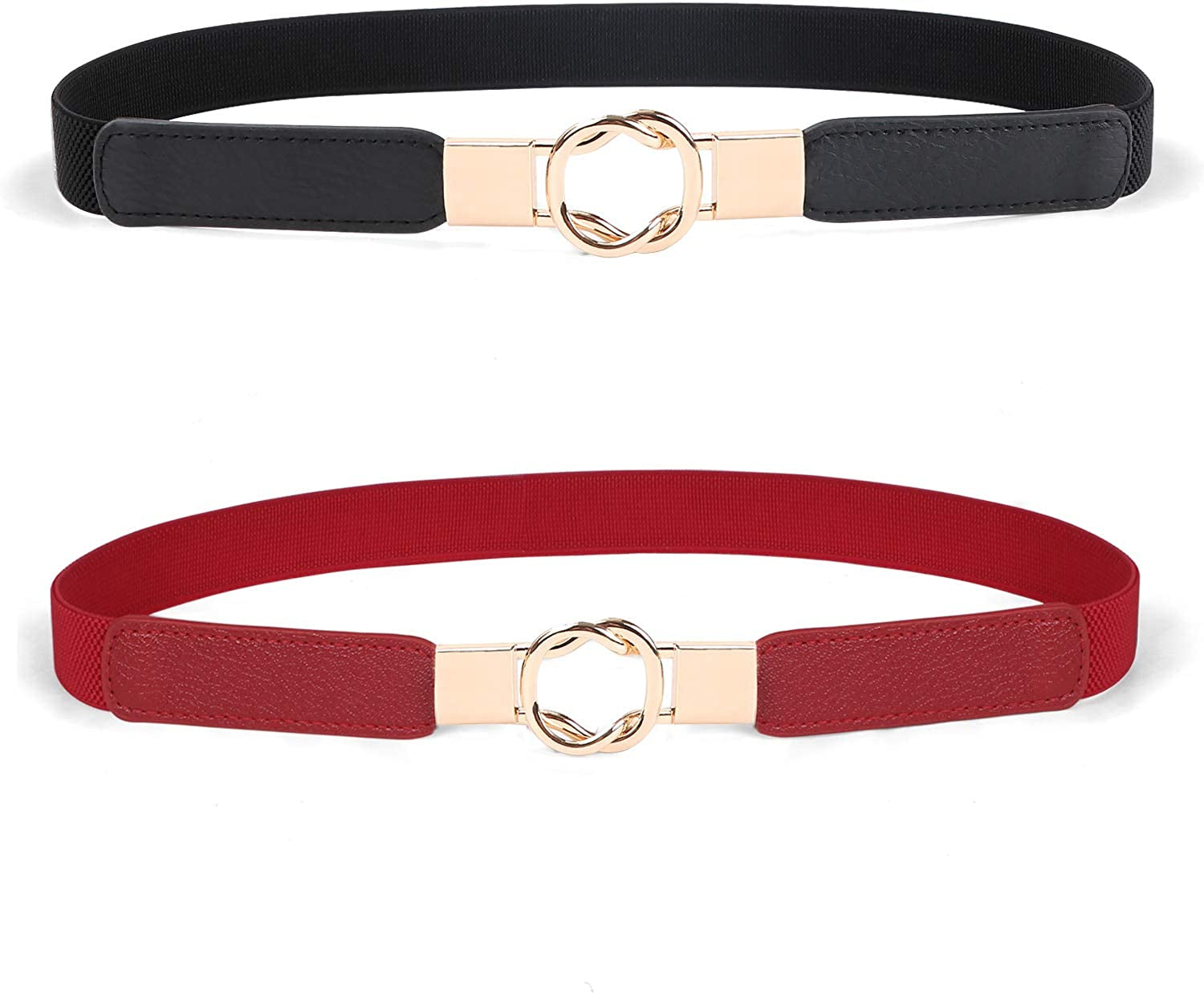 JASGOOD 2 Pack 3 Pack Women Retro Elastic Stretchy Metal Buckle Skinny Waist Belt 1 Inch Wide Apparel & Accessories > Clothing Accessories > Belts KYLIE MAX J-black+red FIts Waist 27"-31"