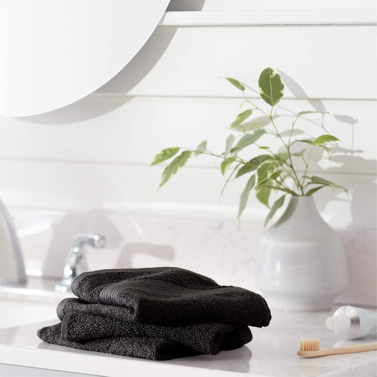 Fade Resistant Cotton Washcloth, Black - Pack of 12