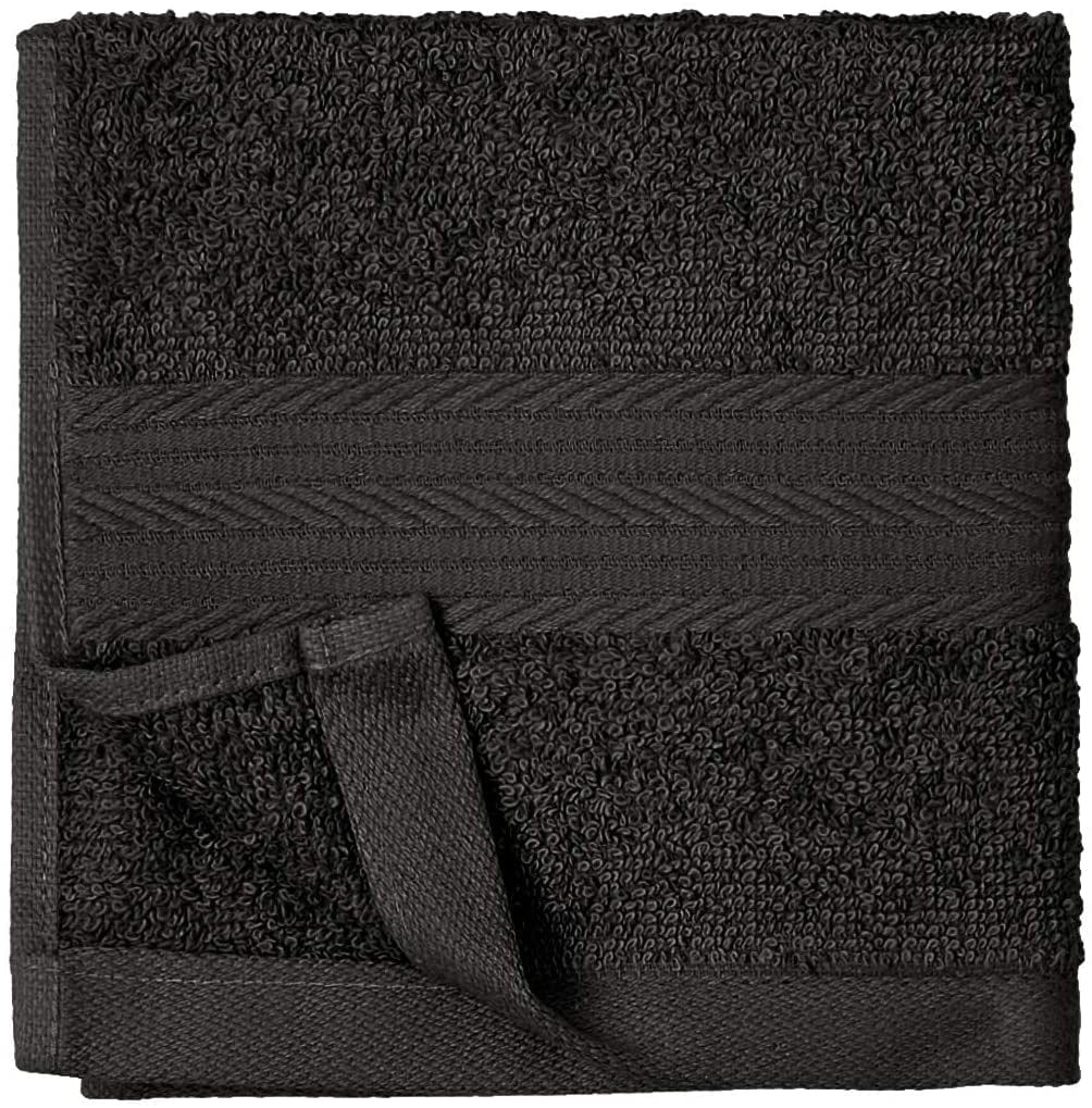 Fade Resistant Cotton Washcloth, Black - Pack of 12