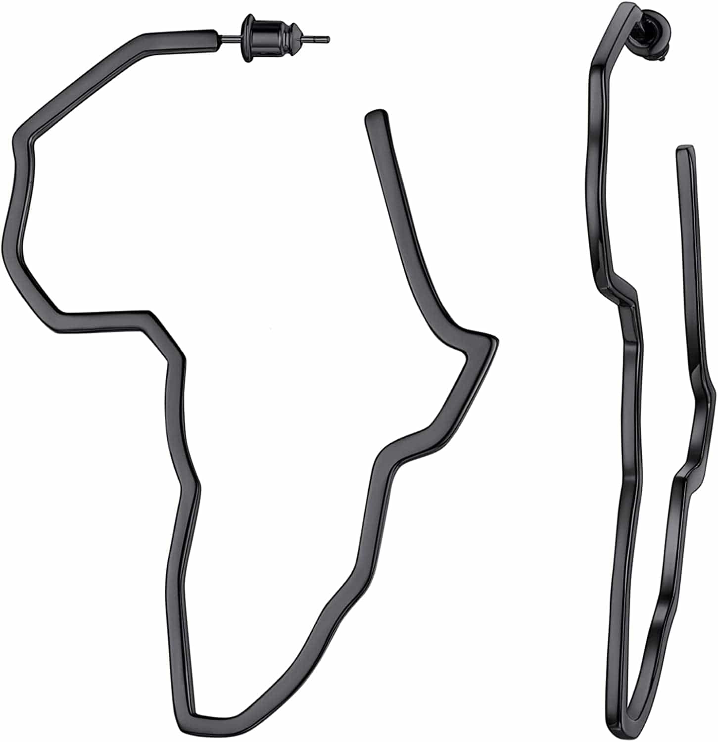 Faithheart African Map Shaped Drop Earrings Stainless Steel/18K Gold Plated Statement Africa Jewelry Ear Charms for Women Teen Girls 01. Hollow Black-Large