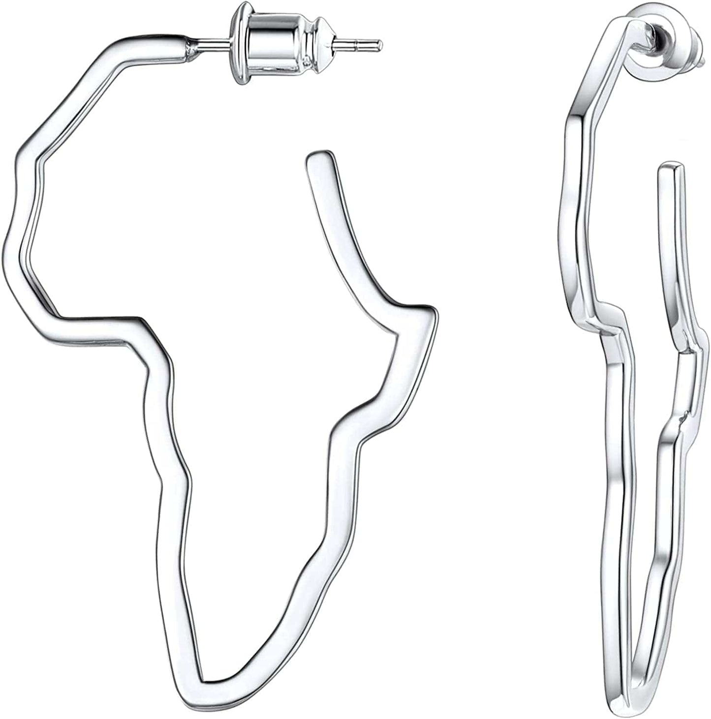 Faithheart African Map Shaped Drop Earrings Stainless Steel/18K Gold Plated Statement Africa Jewelry Ear Charms for Women Teen Girls 01. Hollow Silver-Small