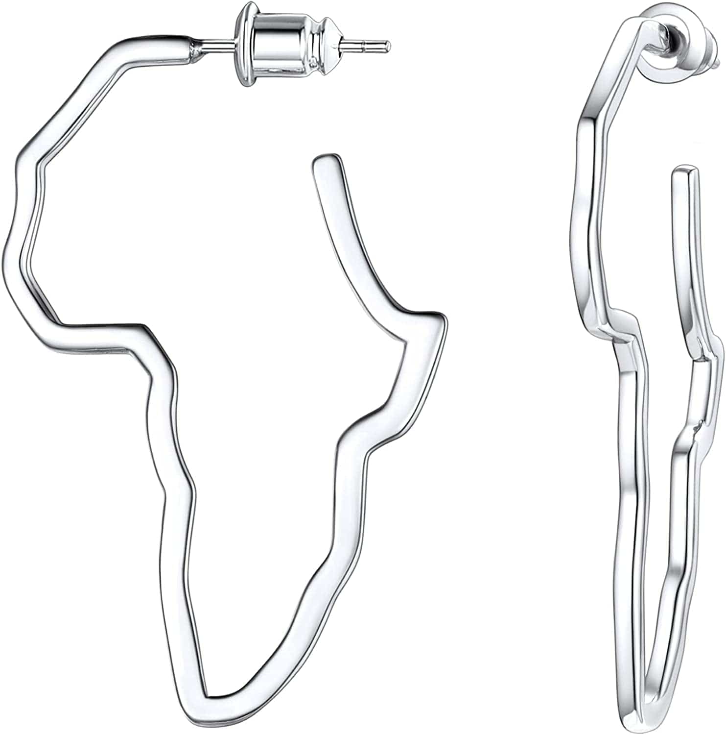 Faithheart African Map Shaped Drop Earrings Stainless Steel/18K Gold Plated Statement Africa Jewelry Ear Charms for Women Teen Girls 01. Hollow Silver-Small