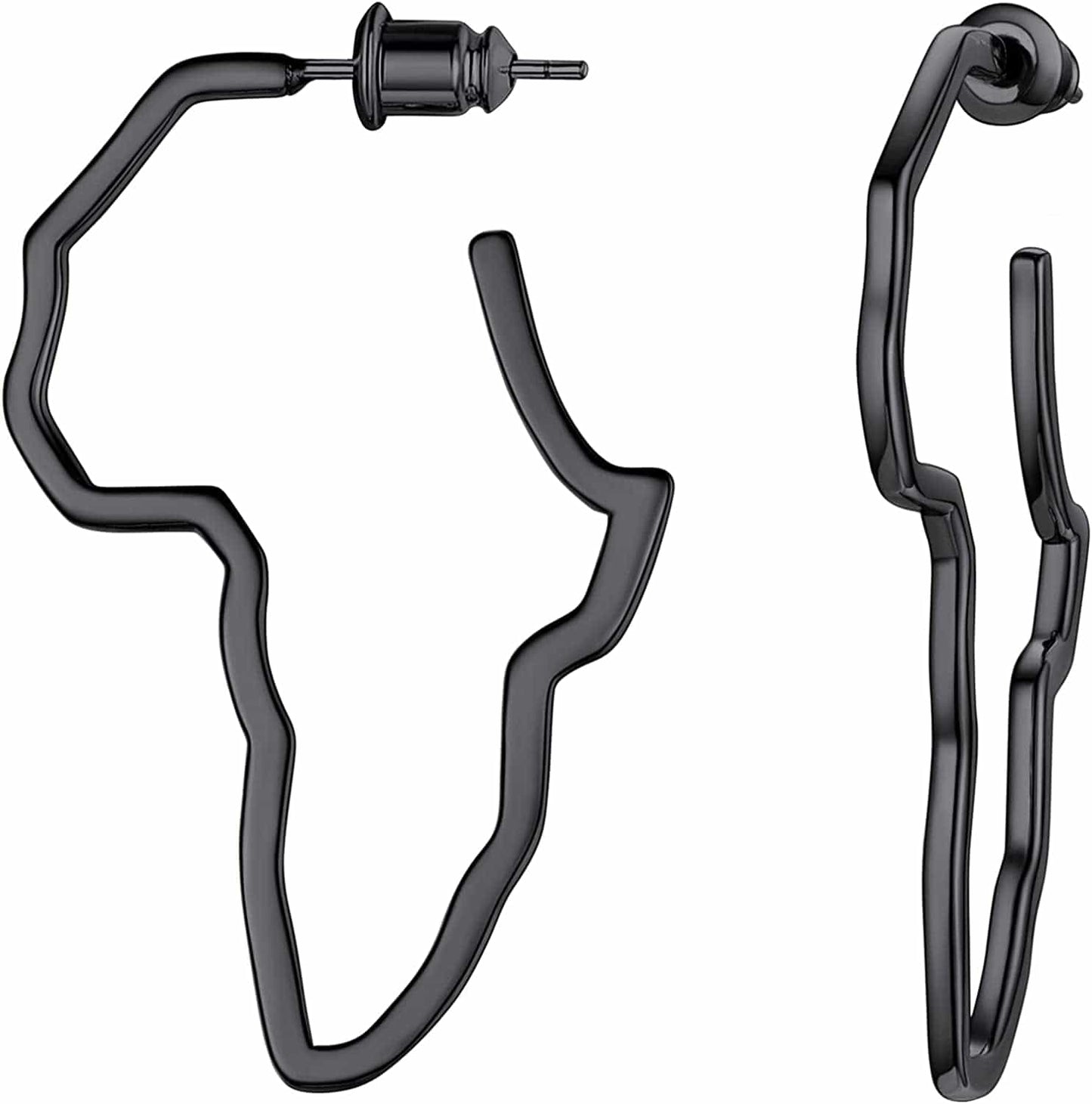 Faithheart African Map Shaped Drop Earrings Stainless Steel/18K Gold Plated Statement Africa Jewelry Ear Charms for Women Teen Girls 01. Hollow Black-Small