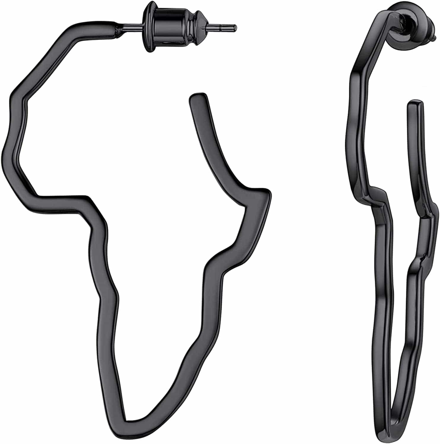 Faithheart African Map Shaped Drop Earrings Stainless Steel/18K Gold Plated Statement Africa Jewelry Ear Charms for Women Teen Girls 01. Hollow Black-Small
