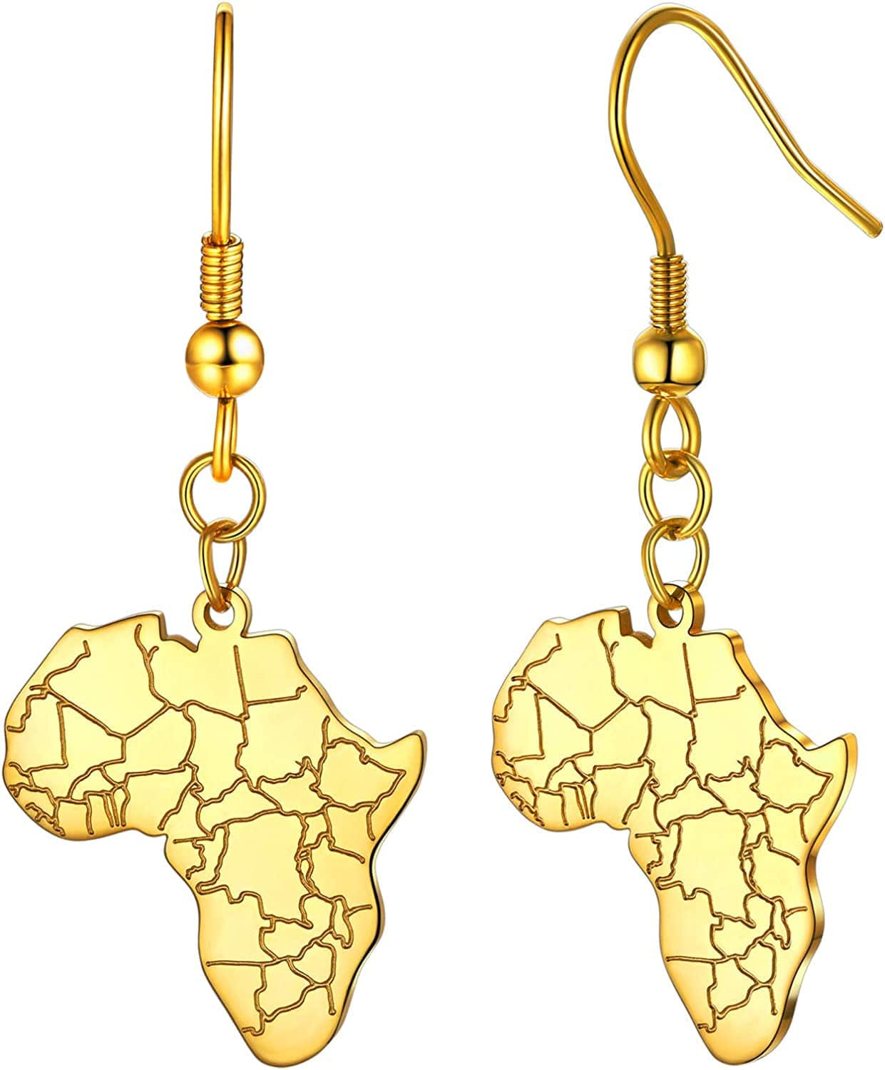 Faithheart African Map Shaped Drop Earrings Stainless Steel/18K Gold Plated Statement Africa Jewelry Ear Charms for Women Teen Girls National Boundary-Gold
