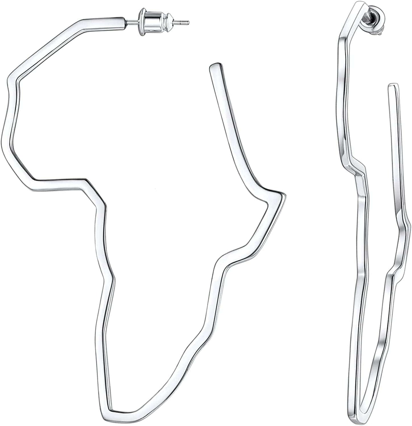 Faithheart African Map Shaped Drop Earrings Stainless Steel/18K Gold Plated Statement Africa Jewelry Ear Charms for Women Teen Girls 01. Hollow Silver-Large