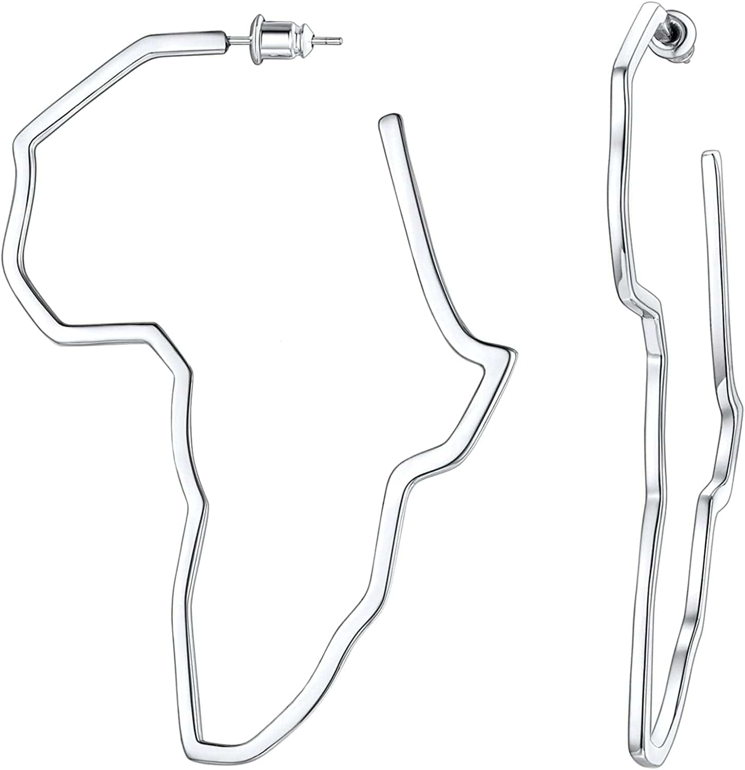 Faithheart African Map Shaped Drop Earrings Stainless Steel/18K Gold Plated Statement Africa Jewelry Ear Charms for Women Teen Girls 01. Hollow Silver-Large