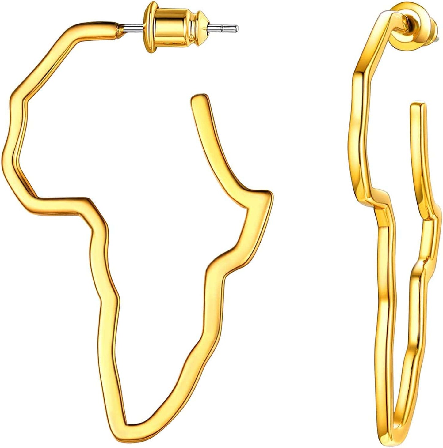 Faithheart African Map Shaped Drop Earrings Stainless Steel/18K Gold Plated Statement Africa Jewelry Ear Charms for Women Teen Girls 00. Hollow Gold-Small