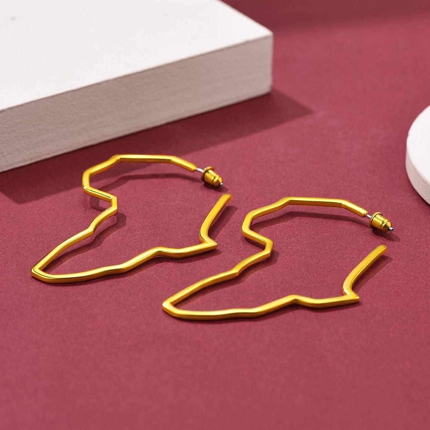 Faithheart African Map Shaped Drop Earrings Stainless Steel/18K Gold Plated Statement Africa Jewelry Ear Charms for Women Teen Girls