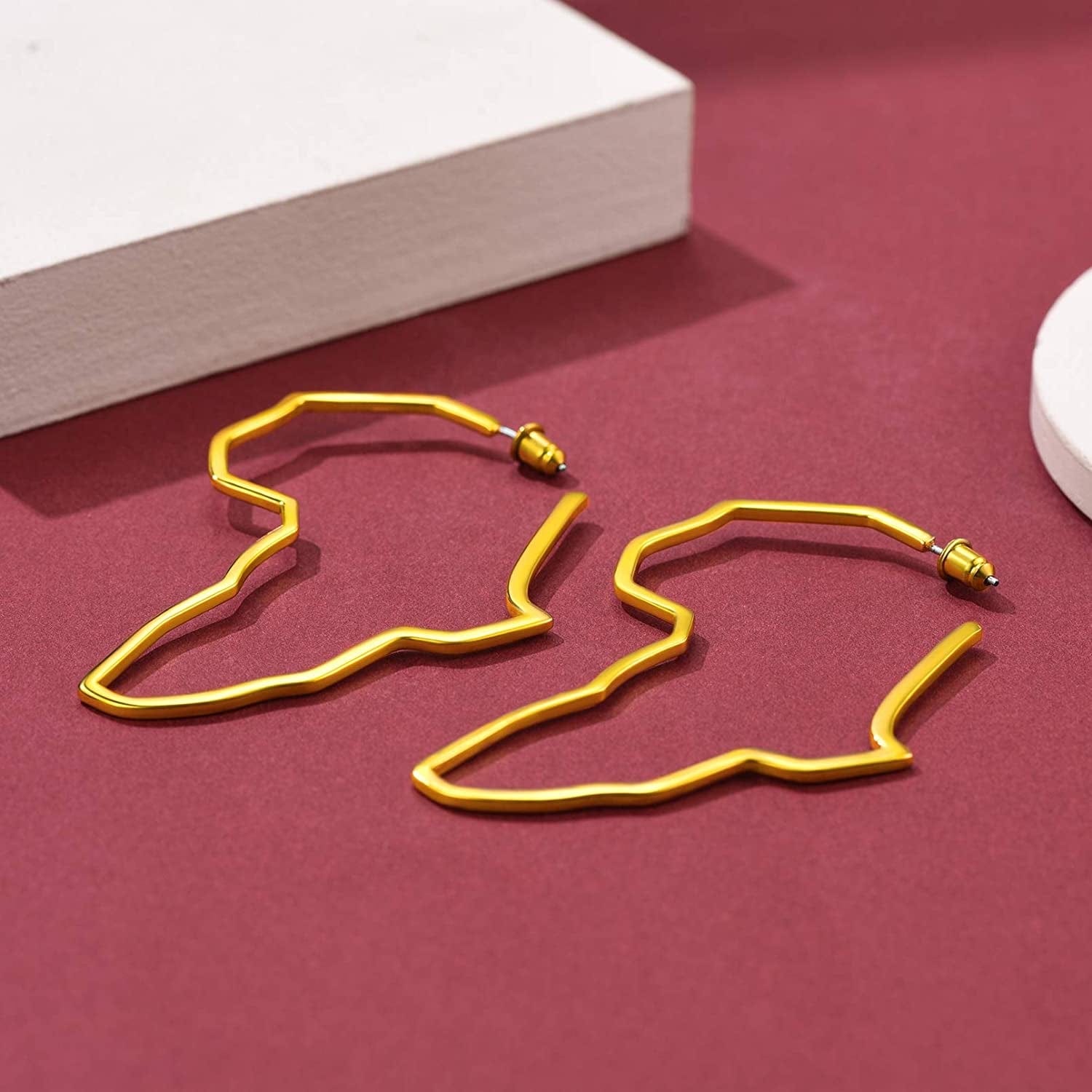 Faithheart African Map Shaped Drop Earrings Stainless Steel/18K Gold Plated Statement Africa Jewelry Ear Charms for Women Teen Girls