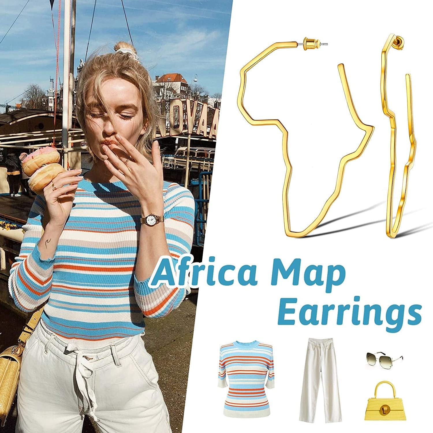 Faithheart African Map Shaped Drop Earrings Stainless Steel/18K Gold Plated Statement Africa Jewelry Ear Charms for Women Teen Girls