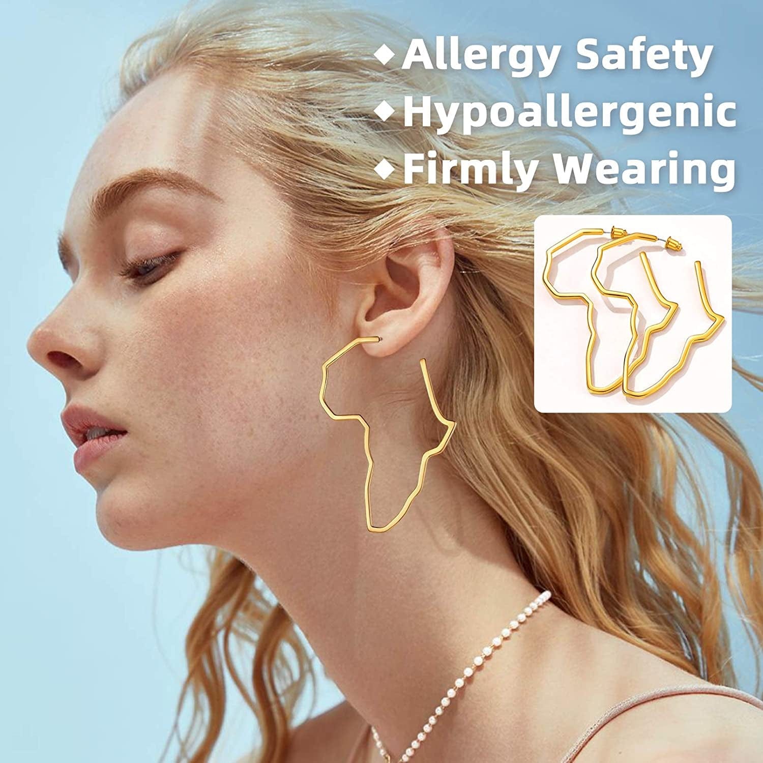 Faithheart African Map Shaped Drop Earrings Stainless Steel/18K Gold Plated Statement Africa Jewelry Ear Charms for Women Teen Girls