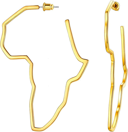 Faithheart African Map Shaped Drop Earrings Stainless Steel/18K Gold Plated Statement Africa Jewelry Ear Charms for Women Teen Girls 00. Hollow Gold-Large