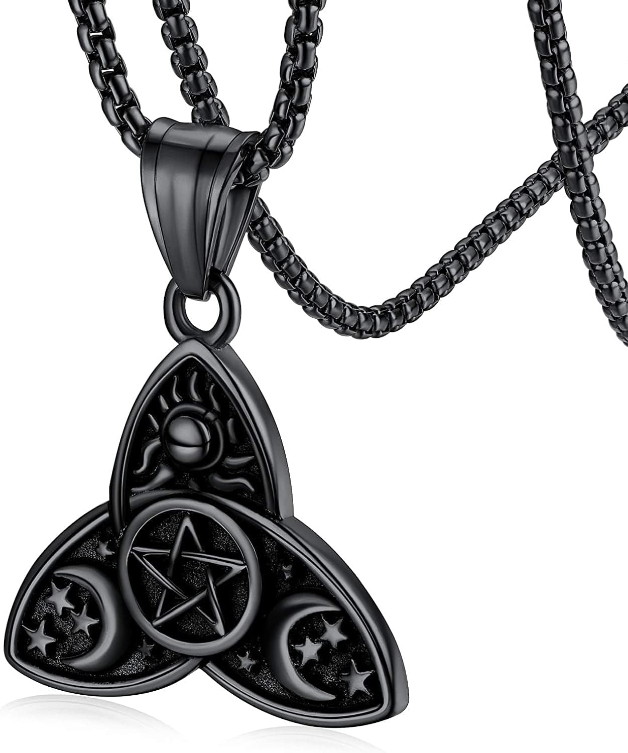 Faithheart Triple Moon Goddess Necklace Stainless Steel/18K Gold Plated Wiccan Jewelry for Women with Delicate Packaging Personalized Custom Trinity Knot-Black