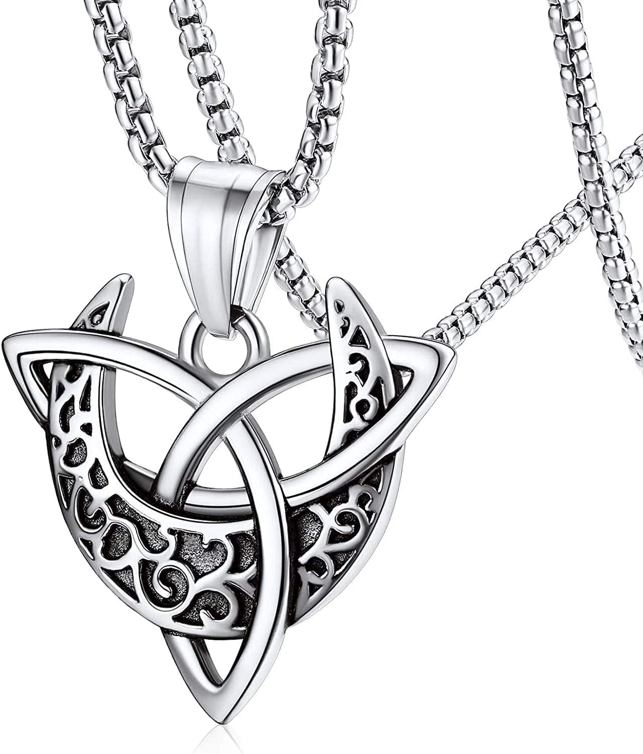 Faithheart Triple Moon Goddess Necklace Stainless Steel/18K Gold Plated Wiccan Jewelry for Women with Delicate Packaging Personalized Custom Triple Moon-Silver