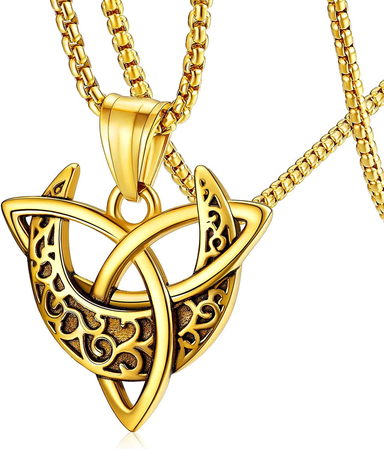 Faithheart Triple Moon Goddess Necklace Stainless Steel/18K Gold Plated Wiccan Jewelry for Women with Delicate Packaging Personalized Custom Triple Moon-Gold