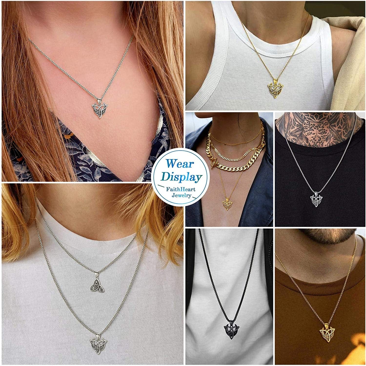 Faithheart Triple Moon Goddess Necklace Stainless Steel/18K Gold Plated Wiccan Jewelry for Women with Delicate Packaging Personalized Custom