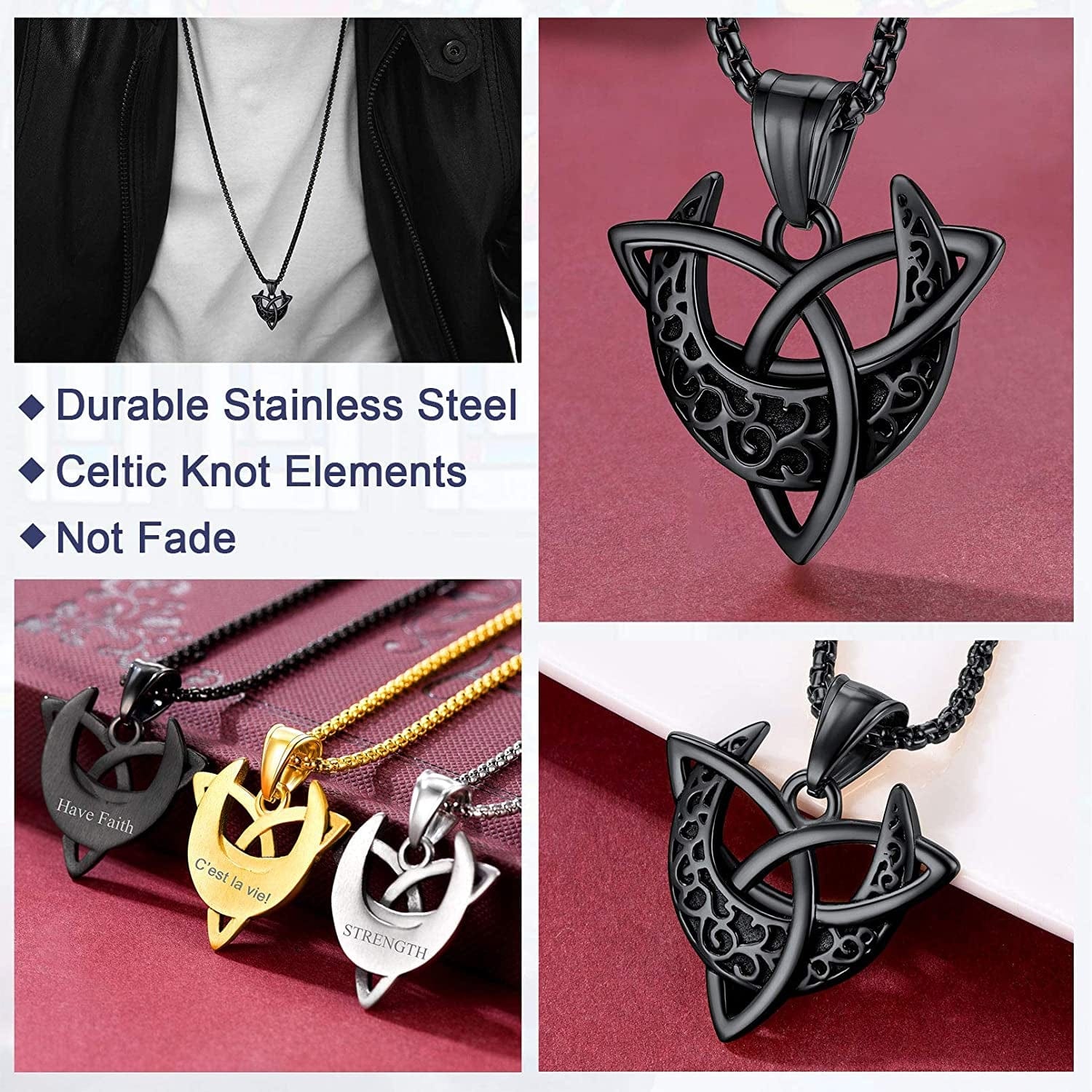 Faithheart Triple Moon Goddess Necklace Stainless Steel/18K Gold Plated Wiccan Jewelry for Women with Delicate Packaging Personalized Custom