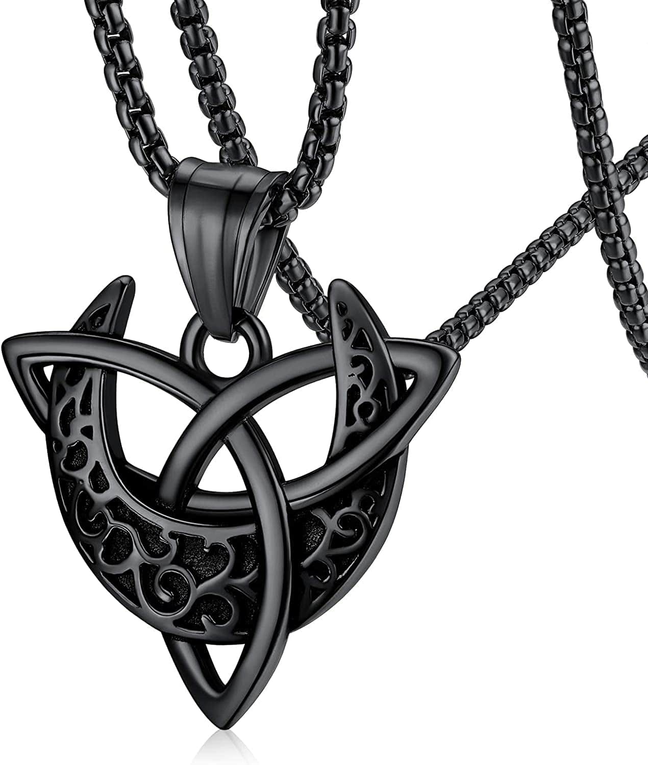 Faithheart Triple Moon Goddess Necklace Stainless Steel/18K Gold Plated Wiccan Jewelry for Women with Delicate Packaging Personalized Custom Triple Moon-Black