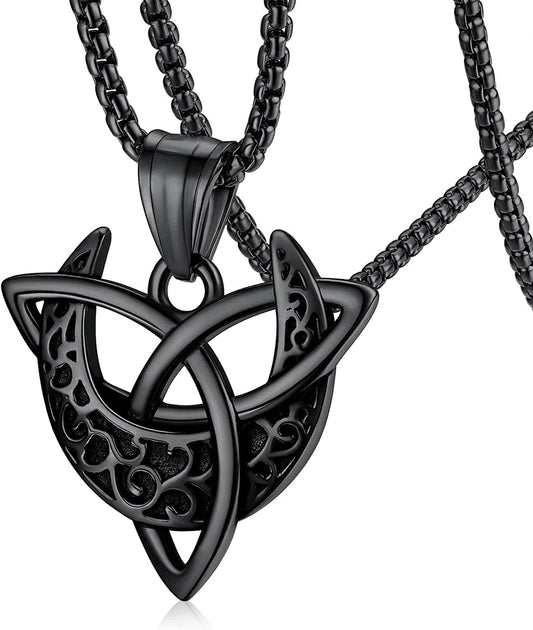 Faithheart Triple Moon Goddess Necklace Stainless Steel/18K Gold Plated Wiccan Jewelry for Women with Delicate Packaging Personalized Custom Triple Moon-Black