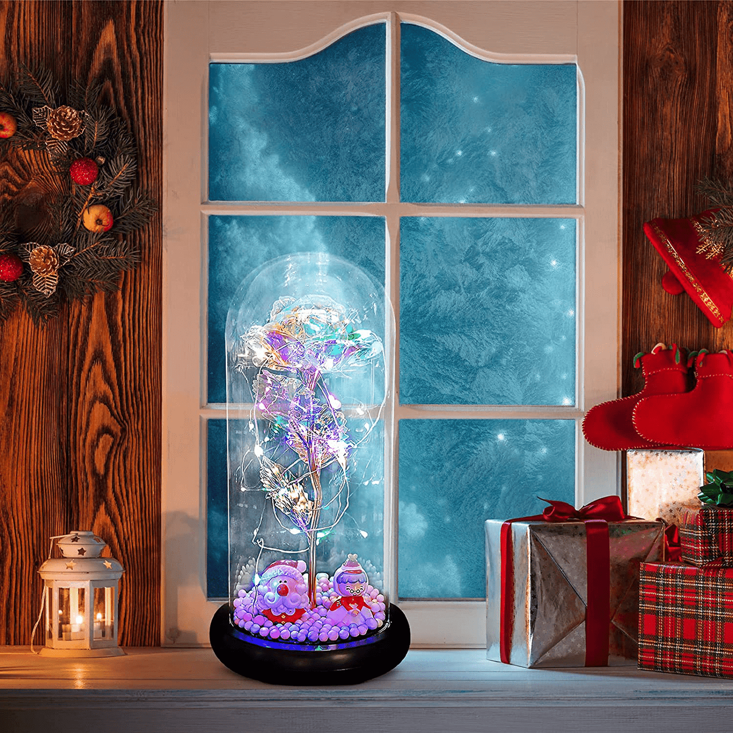 Fam Mitglie Galaxy Rose Flower Gift for Girlfriend, Artificial Flowers Glass Rose Gifts for Women/Mom, Beauty and Beast Rose in Glass Dome with Led Light String for Christmas Valentine's Day Gift Arts & Entertainment > Party & Celebration > Gift Giving FAM MITGLIE