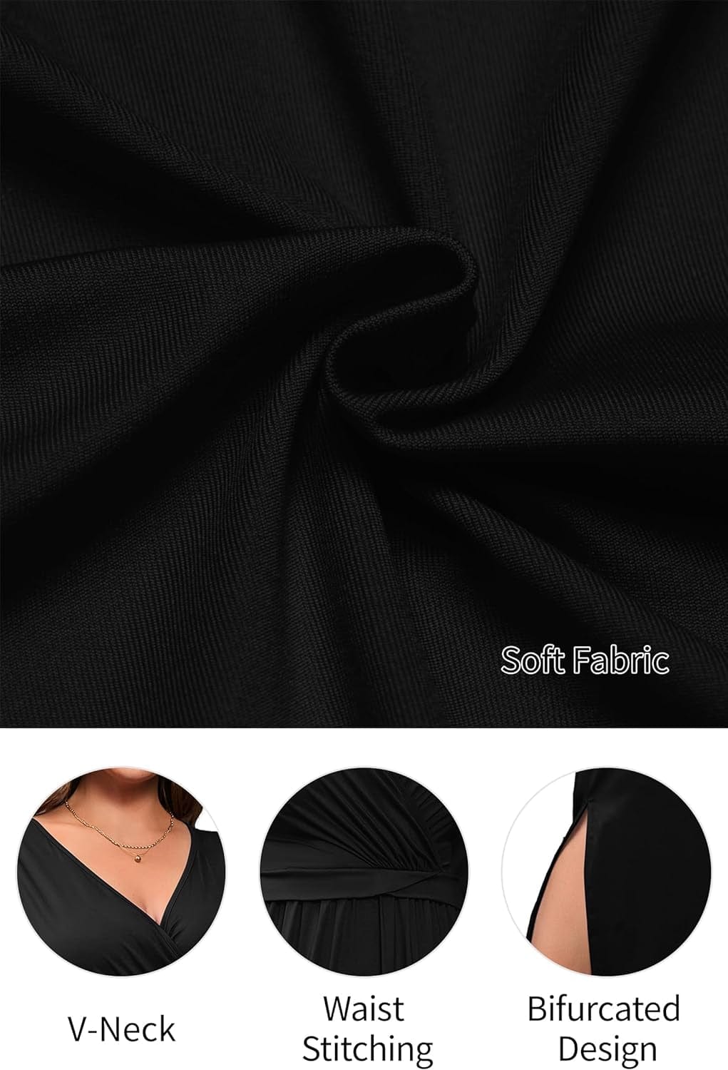 FANDEE plus Size Women’S Dresses Casual Maxi Dress V Neck 3/4 Sleeve Waist Wrap with Pocket Wedding Dress