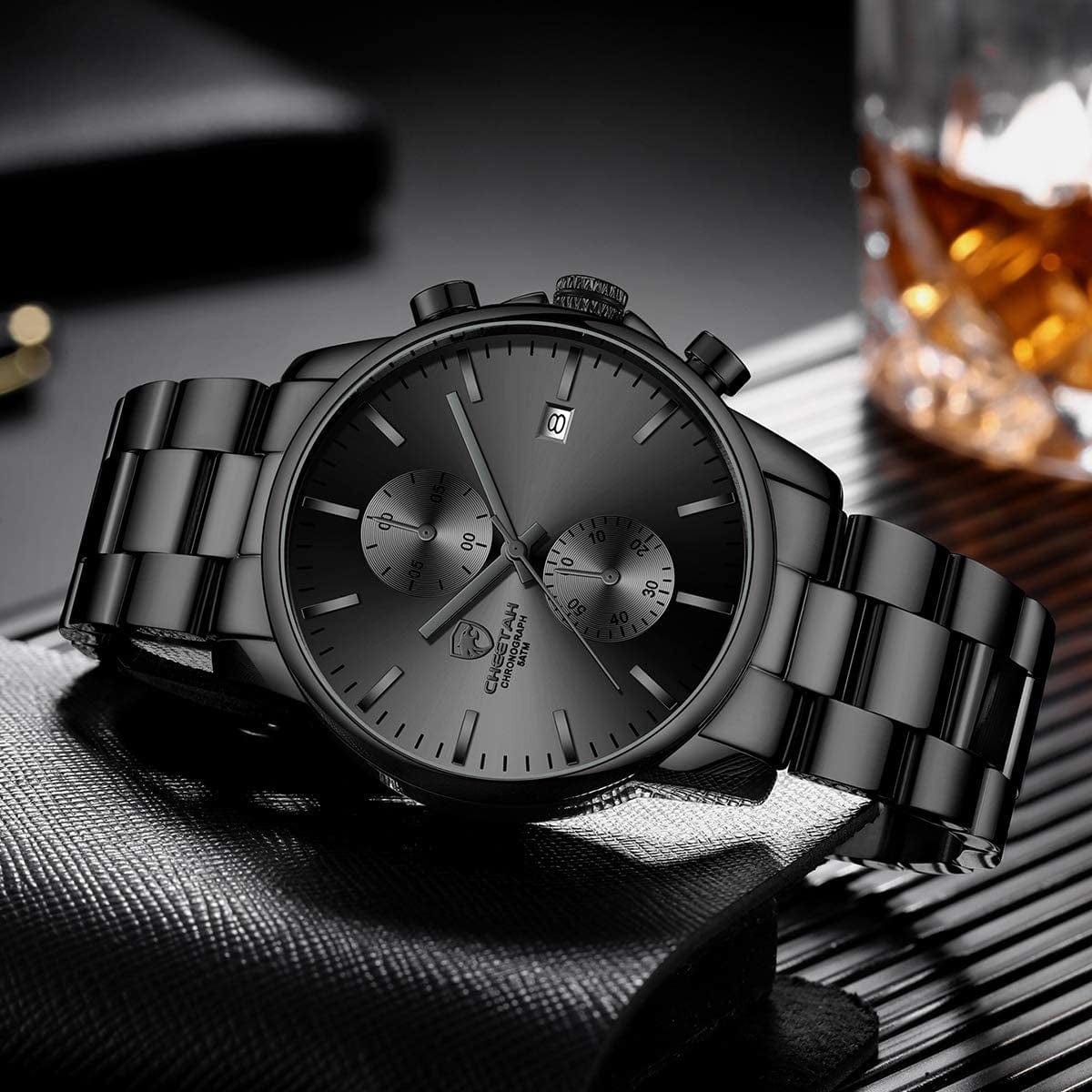Fashion Business Mens Watches with Stainless Steel Waterproof Chronograph Quartz Watch for Men, Auto Date