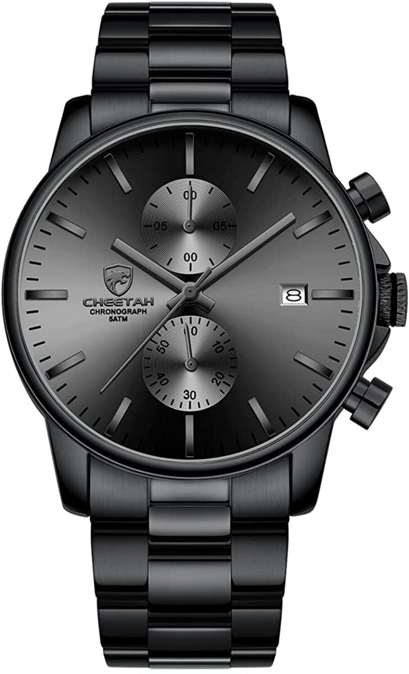 Fashion Business Mens Watches with Stainless Steel Waterproof Chronograph Quartz Watch for Men, Auto Date