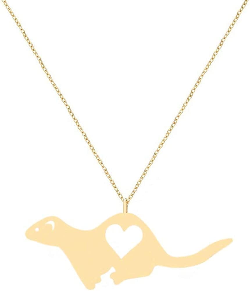 Fashion Ferret Engraved Love Heart Necklace Classic Animal Hollow Pendant Jewelry gold