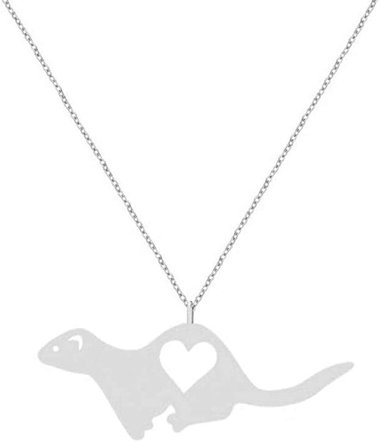 Fashion Ferret Engraved Love Heart Necklace Classic Animal Hollow Pendant Jewelry silver