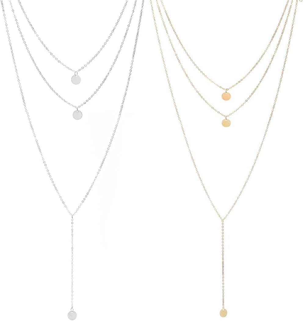 Fashion Layered Long Necklace Coin Pendant Necklaces Chain Charm Necklace Jewelry for Women and Girls Silver