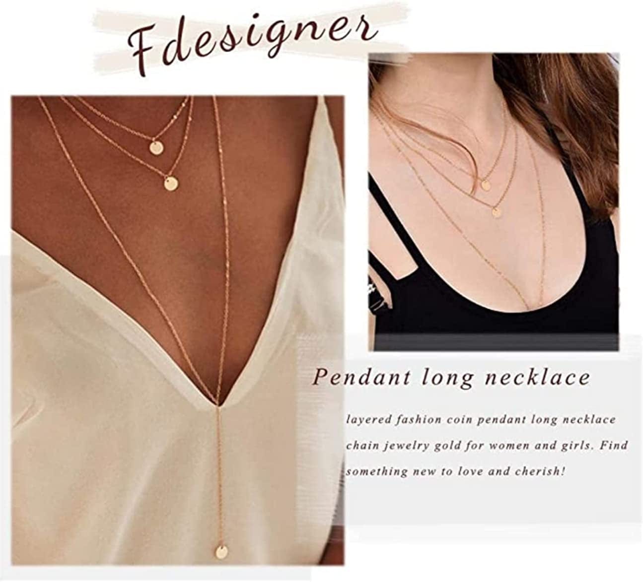 Fashion Layered Long Necklace Coin Pendant Necklaces Chain Charm Necklace Jewelry for Women and Girls