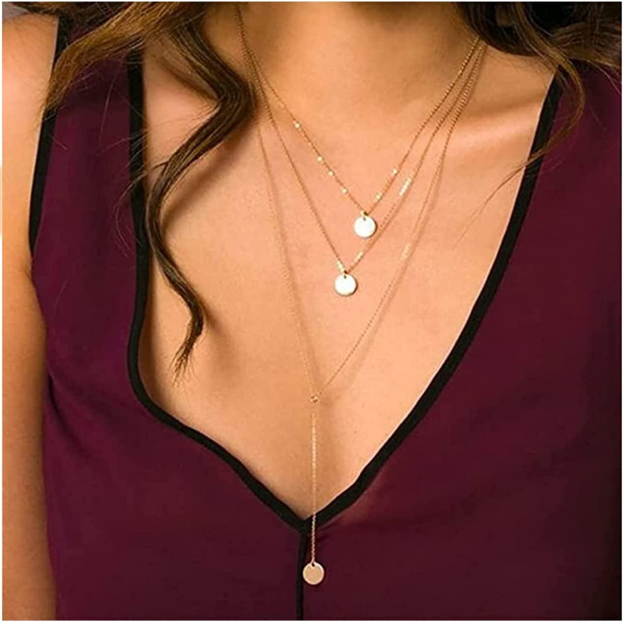 Fashion Layered Long Necklace Coin Pendant Necklaces Chain Charm Necklace Jewelry for Women and Girls