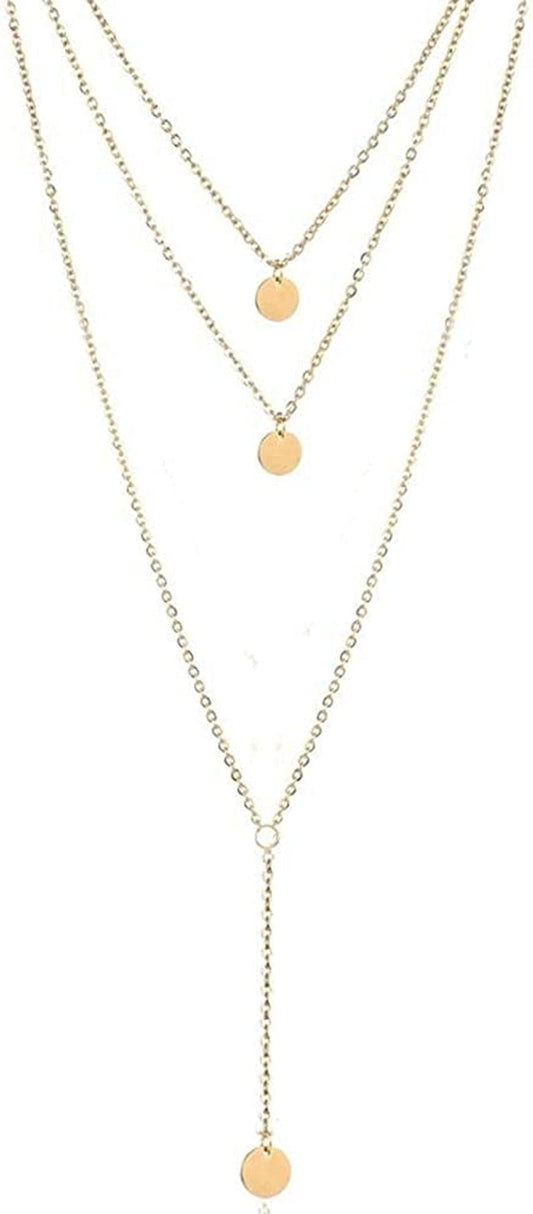 Fashion Layered Long Necklace Coin Pendant Necklaces Chain Charm Necklace Jewelry for Women and Girls Gold