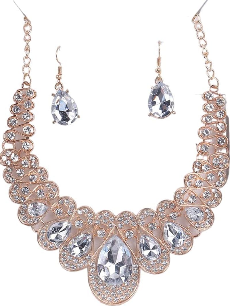 Fashion Women Jewelry Sets Bride Wedding Party Gold Plated Chain Necklace Earring Set white